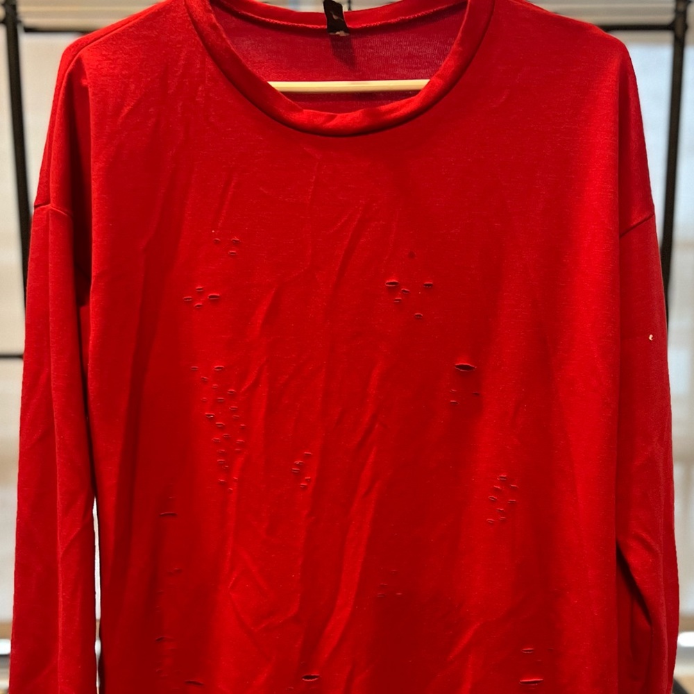 Red Distressed Sweater